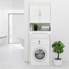 Armario Arriba del Inodoro Organizador con Doble Puertas 3 Repisas Regulables Estante para Baño Lavanderia Blanco 63 x 23 x 168 cm