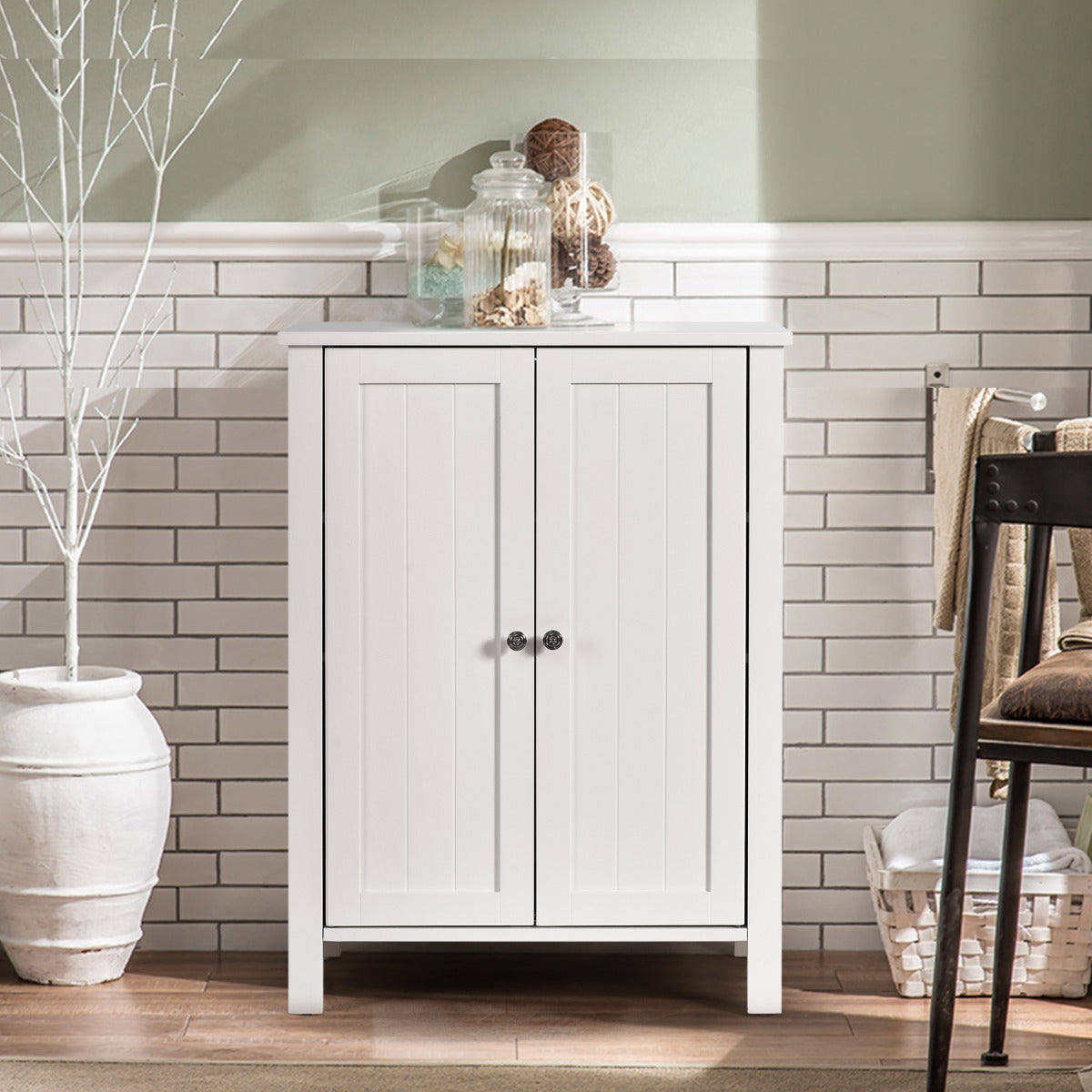 Armario del Baño Organizador Vertical con Doble Puerta y Repisa Regulable Mueble Moderno para Casa 60 x 30 x 80,5 cm Blanco