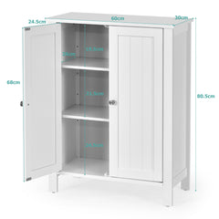 Armario del Baño Organizador Vertical con Doble Puerta y Repisa Regulable Mueble Moderno para Casa 60 x 30 x 80,5 cm Blanco