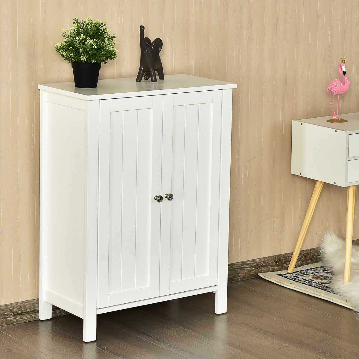 Armario del Baño Organizador Vertical con Doble Puerta y Repisa Regulable Mueble Moderno para Casa 60 x 30 x 80,5 cm Blanco