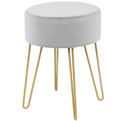 Taburete Redondo de Terciopelo Reposapiés Moderno con Patas de Metal para Tocador Salón y Dormitorio Gris 39 x 39 x 46 cm