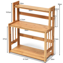 Especiero en Bambú con 3 Niveles Repisas Abiertas y Superficie Impermeable para Cocina Baño y Dormitorio 41,5 x 18 x 50 cm