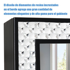 Armario para Joyas con Espejo de Cuerpo Entero con Ángulo Regulable Diamantes de Resina Organizador para Joyas 153 x 35,5 x 31,5 cm Negro