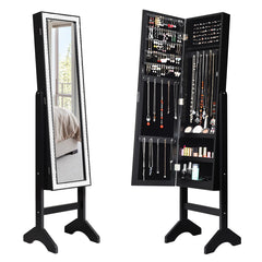 Armario para Joyas con Espejo de Cuerpo Entero con Ángulo Regulable Diamantes de Resina Organizador para Joyas 153 x 35,5 x 31,5 cm Negro