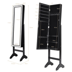 Armario para Joyas con Espejo de Cuerpo Entero con Ángulo Regulable Diamantes de Resina Organizador para Joyas 153 x 35,5 x 31,5 cm Negro