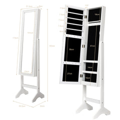 Armario para Joyas con Espejo de Cuerpo Entero con Ángulo Regulable Diamantes de Resina Organizador para Joyas 153 x 35,5 x 31,5 cm Blanco
