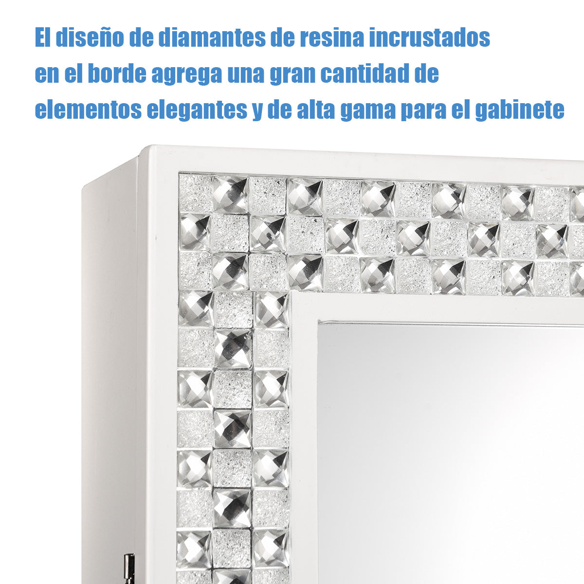Armario para Joyas con Espejo de Cuerpo Entero con Ángulo Regulable Diamantes de Resina Organizador para Joyas 153 x 35,5 x 31,5 cm Blanco