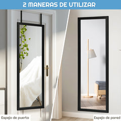 Espejo de Cuerpo Entero Montado en la Pared con Ganchos Espejo de Maquillaje para Puerta Dormitorio Salón Vestuarios Negro 120 x 37 cm