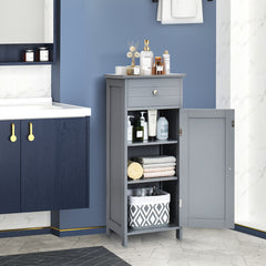 Armario del Baño Organizado Vertical con Puerta Individual 1 Cajón Grande 2 Repisas Regulables para Baño Salón Gris 35,6 x 30,5 x 88 cm