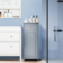 Armario del Baño Organizado Vertical con Puerta Individual 1 Cajón Grande 2 Repisas Regulables para Baño Salón Gris 35,6 x 30,5 x 88 cm