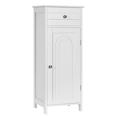 Armario del Baño Organizado Vertical con Puerta Individual 1 Cajón Grande 2 Repisas Regulables para Baño Salón Blanco 35,6 x 30,5 x 88 cm