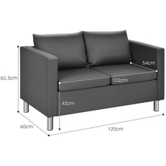 Sofá Moderno de 2 Plazas en Símil-Cuero PU con Cojín Blando Convertible en Sofá Cama Perfecto para Casa y Oficina Gris 120 x 60 x 62,5 cm
