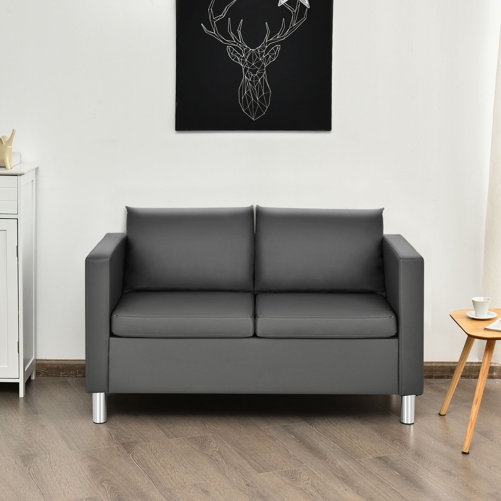Sofá Moderno de 2 Plazas en Símil-Cuero PU con Cojín Blando Convertible en Sofá Cama Perfecto para Casa y Oficina Gris 120 x 60 x 62,5 cm