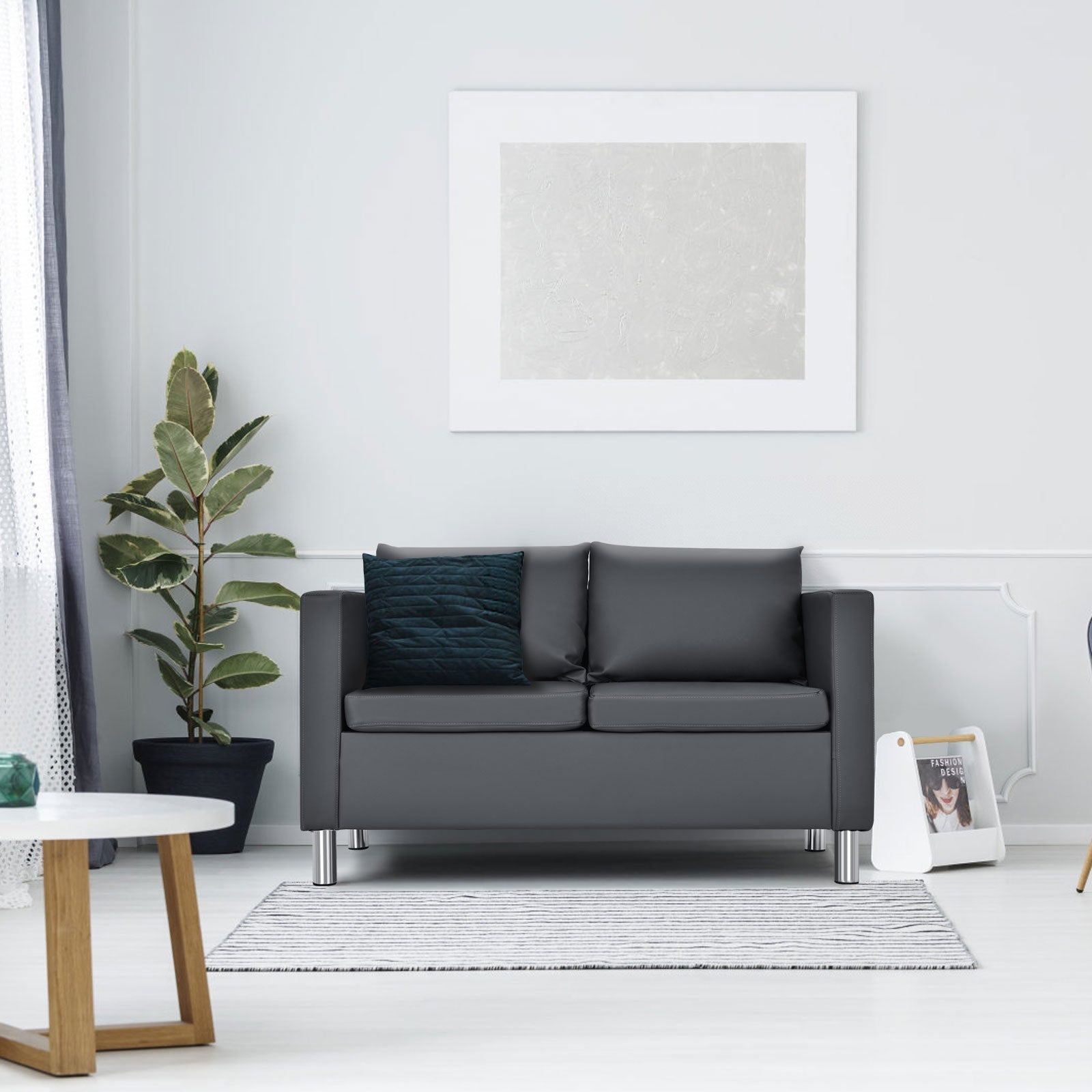 Sofá Moderno de 2 Plazas en Símil-Cuero PU con Cojín Blando Convertible en Sofá Cama Perfecto para Casa y Oficina Gris 120 x 60 x 62,5 cm