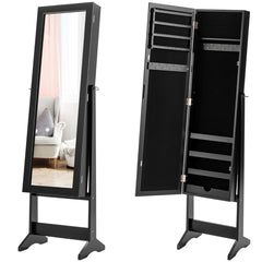 Armario Joyero con Espejo de Cuerpo Entero y 3 Ángulos Regulables Organizador Joyas 2 en 1 Negro 35 x 30 x 144 cm
