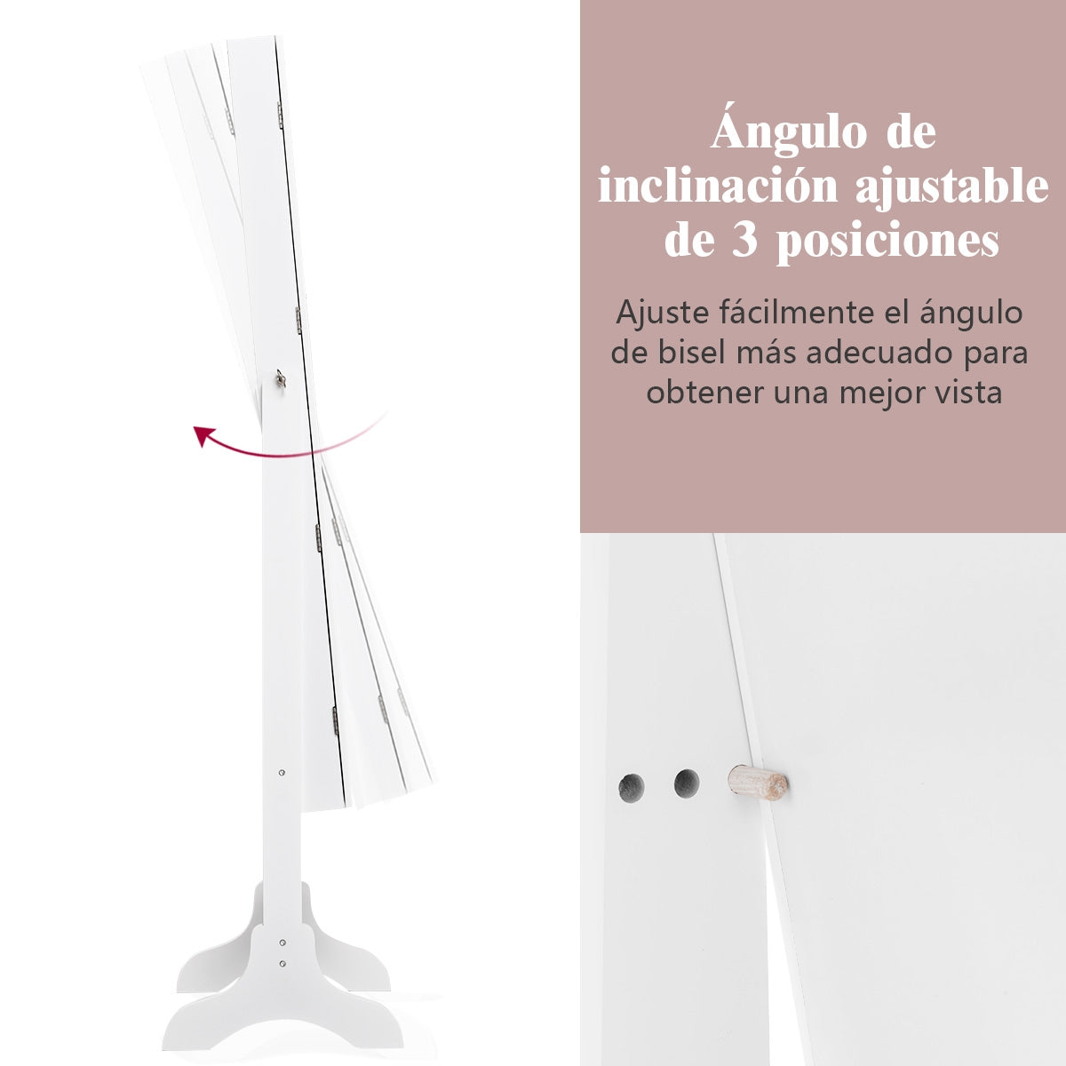 Armario Joyero con Espejo de Cuerpo Entero y 3 Ángulos Regulables Organizador Joyas 2 en 1 Blanco 35 x 30 x 144 cm