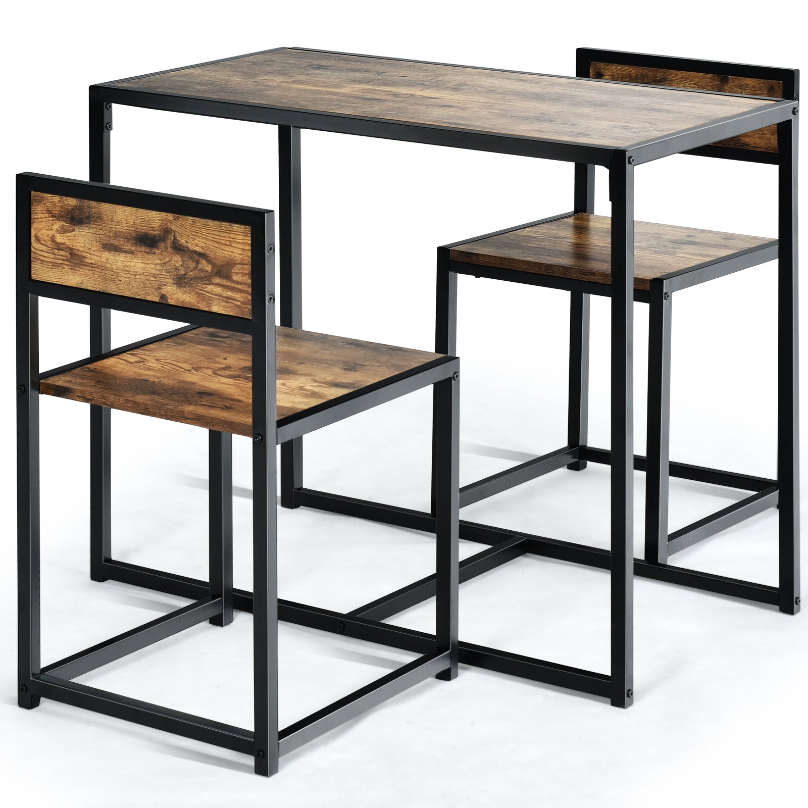 Set con Mesa Compacta y 2 Sillas con Estructura de Metal para Pequeños Espacios Cocina Comedor Bistró Antiguo
