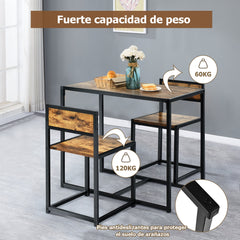 Set con Mesa Compacta y 2 Sillas con Estructura de Metal para Pequeños Espacios Cocina Comedor Bistró Antiguo
