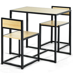 Set con Mesa Compacta y 2 Sillas con Estructura de Metal para Pequeños Espacios Cocina Comedor Bistró Natural