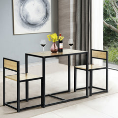 Set con Mesa Compacta y 2 Sillas con Estructura de Metal para Pequeños Espacios Cocina Comedor Bistró Natural