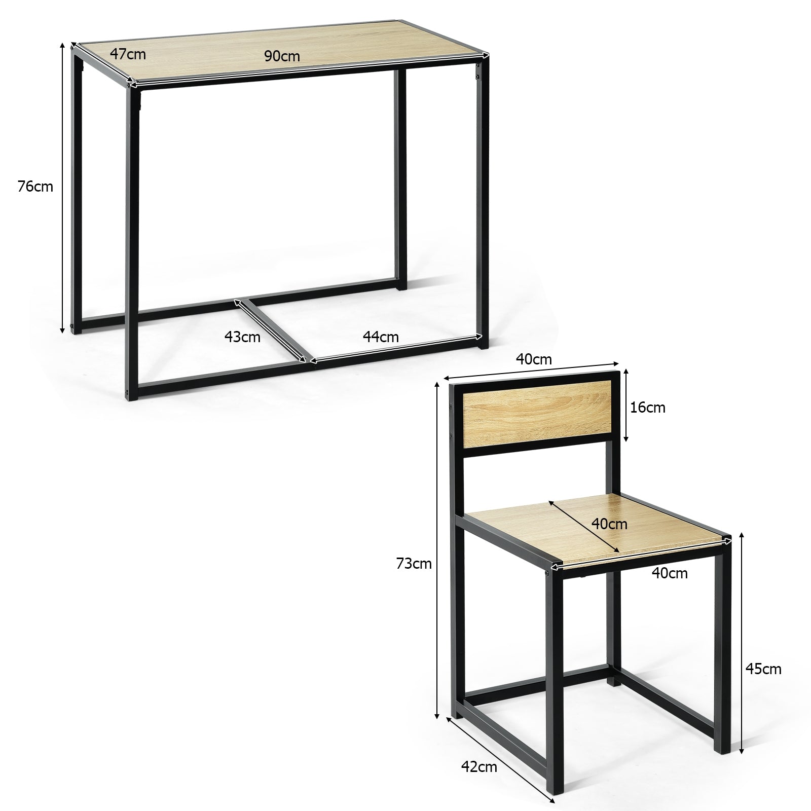 Set con Mesa Compacta y 2 Sillas con Estructura de Metal para Pequeños Espacios Cocina Comedor Bistró Natural