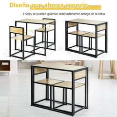 Set con Mesa Compacta y 2 Sillas con Estructura de Metal para Pequeños Espacios Cocina Comedor Bistró Natural