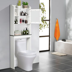 Armario Arriba del Inodoro con Puerta en Vidrio Templado Salva Espacio con Niveles Regulables Blanco 59 x 19 x 173 cm