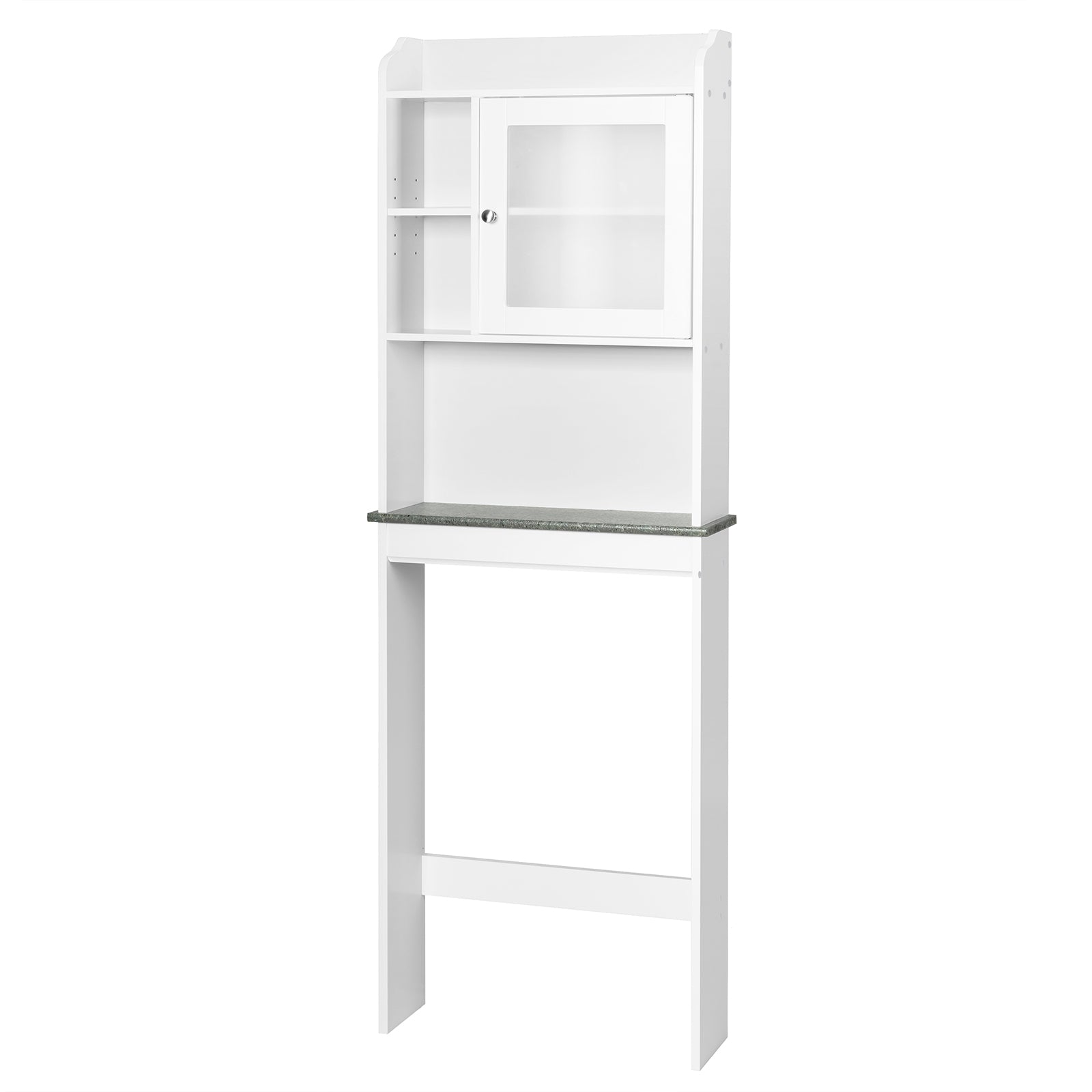 Armario Arriba del Inodoro con Puerta en Vidrio Templado Salva Espacio con Niveles Regulables Blanco 59 x 19 x 173 cm