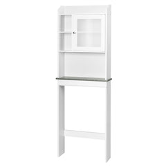Armario Arriba del Inodoro con Puerta en Vidrio Templado Salva Espacio con Niveles Regulables Blanco 59 x 19 x 173 cm
