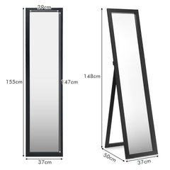 Espejo de Cuerpo Entero Montado a la Pared con Estructura de Madera para Dormitorio Salón Entrada Negro 37 x 50 x 155 cm