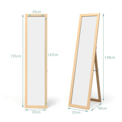 Espejo de Cuerpo Entero Montado a la Pared con Estructura de Madera para Dormitorio Salón Entrada Natural 37 x 50 x 155 cm