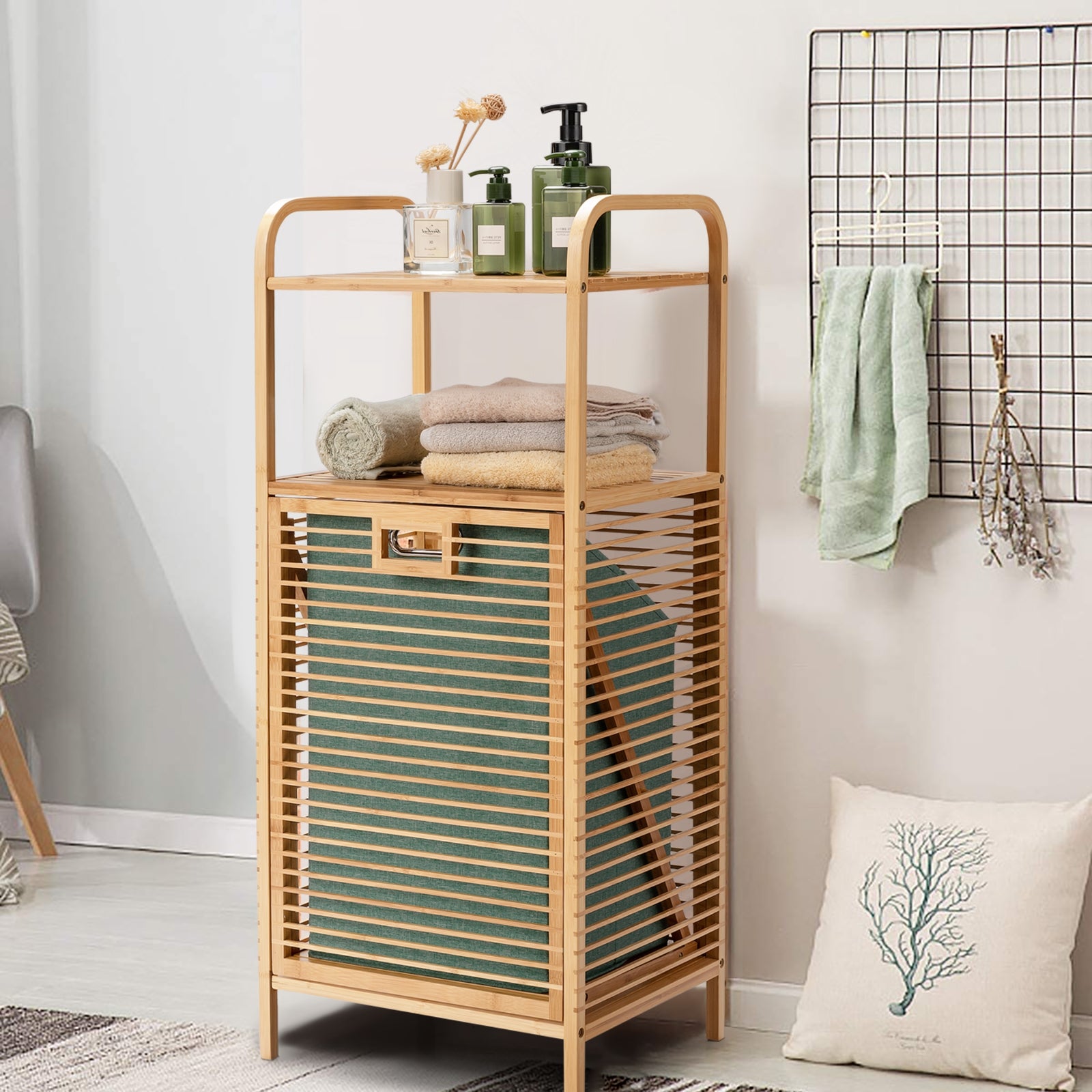 Cesta Inclinada de la Ropa Sucia Estante de Bambú para Lavandería Ideal para Baño Lavandería y Armario Natural 40,5 x 33 x 95,5 cm