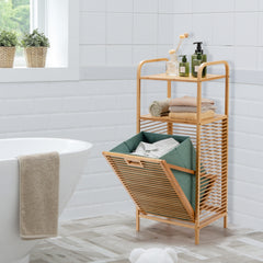 Cesta Inclinada de la Ropa Sucia Estante de Bambú para Lavandería Ideal para Baño Lavandería y Armario Natural 40,5 x 33 x 95,5 cm