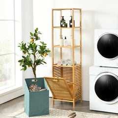 Estante con Cesta de Ropa Sucia Retráctil de Bambú para Baño Organizador Torre 3 Repisas para Lavandería Salón Natural 40 x 33 x 160 cm