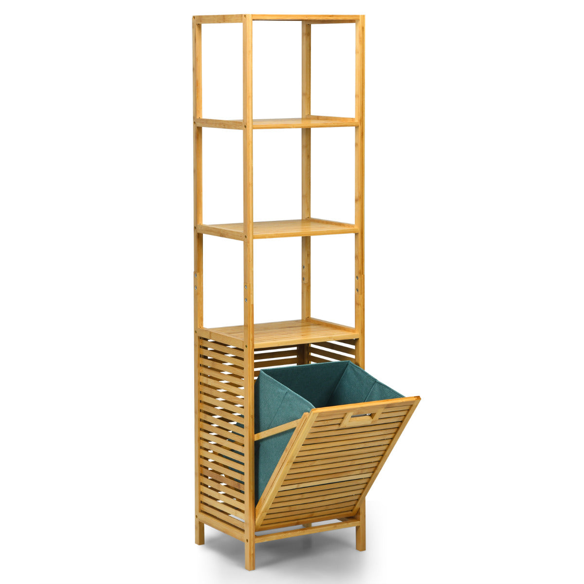 Estante con Cesta de Ropa Sucia Retráctil de Bambú para Baño Organizador Torre 3 Repisas para Lavandería Salón Natural 40 x 33 x 160 cm