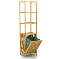 Estante con Cesta de Ropa Sucia Retráctil de Bambú para Baño Organizador Torre 3 Repisas para Lavandería Salón Natural 40 x 33 x 160 cm