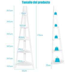Estante Angular con Forma de Escalera con 5 Niveles para Ornamentos Libros Plantas Blanco 39 x 39 x 175 cm