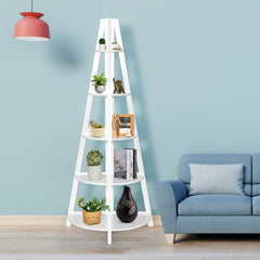 Estante Angular con Forma de Escalera con 5 Niveles para Ornamentos Libros Plantas Blanco 39 x 39 x 175 cm
