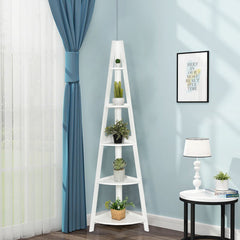Estante Angular con Forma de Escalera con 5 Niveles para Ornamentos Libros Plantas Blanco 39 x 39 x 175 cm