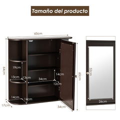 Armario del Baño con Espejo Montado a la Pared de Madera Gabinete Almacenamiento para Cuarto Salón Cocina Marrón 65 x 17 x 64 cm