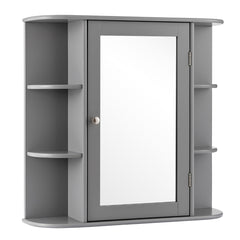 Armario del Baño con Espejo Montado a la Pared de Madera Gabinete Almacenamiento para Cuarto Salón Cocina Gris 65 x 17 x 64 cm