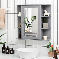 Armario del Baño con Espejo Montado a la Pared de Madera Gabinete Almacenamiento para Cuarto Salón Cocina Gris 65 x 17 x 64 cm