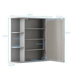 Armario del Baño con Espejo Montado a la Pared de Madera Gabinete Almacenamiento para Cuarto Salón Cocina Gris 65 x 17 x 64 cm