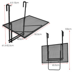 Repisa de Hierro para Colgar Mesa Plegable para Barandilla con 5 Niveles Regulables en Altura Negro 60,5 x 40,5 x 61,5-82,5 cm