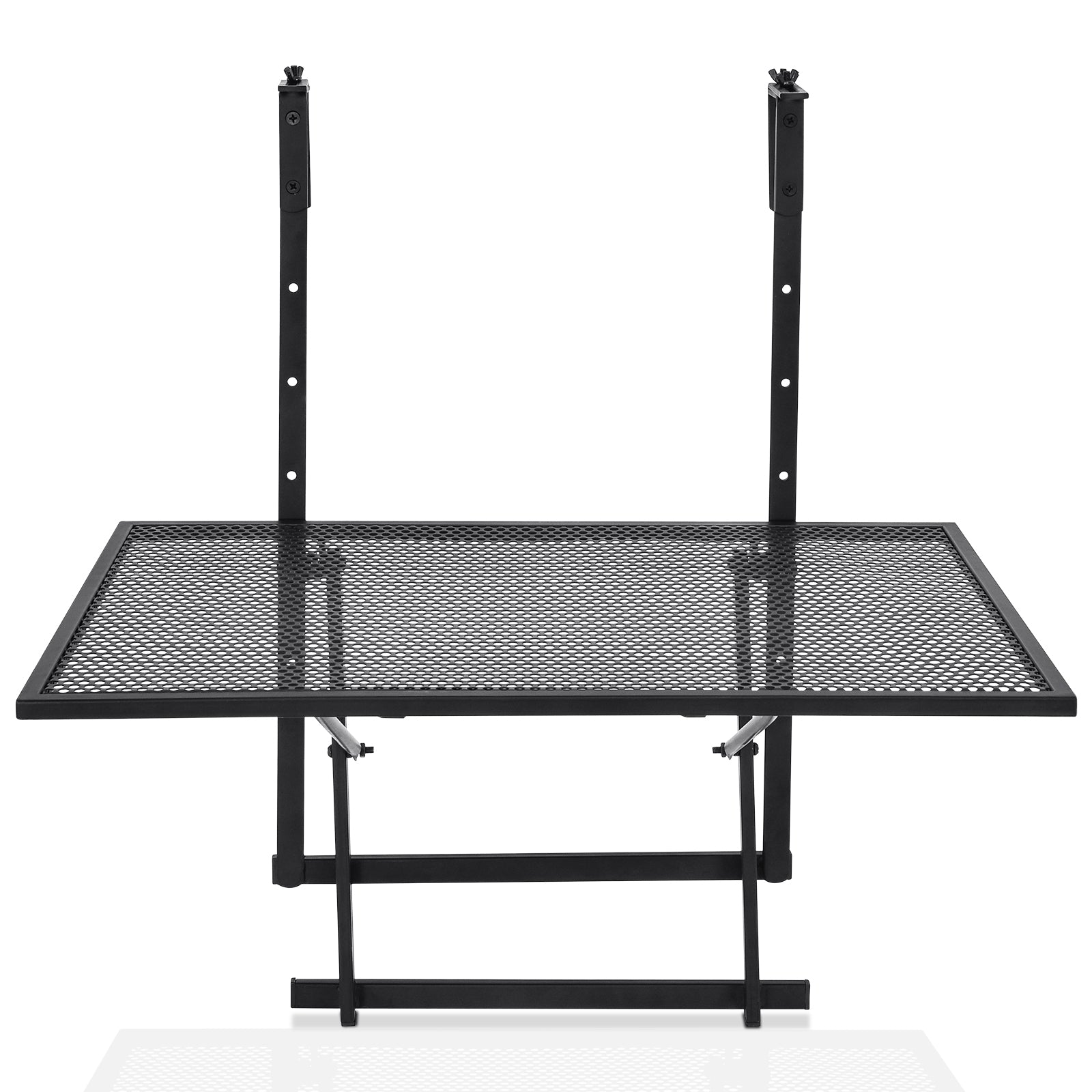 Repisa de Hierro para Colgar Mesa Plegable para Barandilla con 5 Niveles Regulables en Altura Negro 60,5 x 40,5 x 61,5-82,5 cm