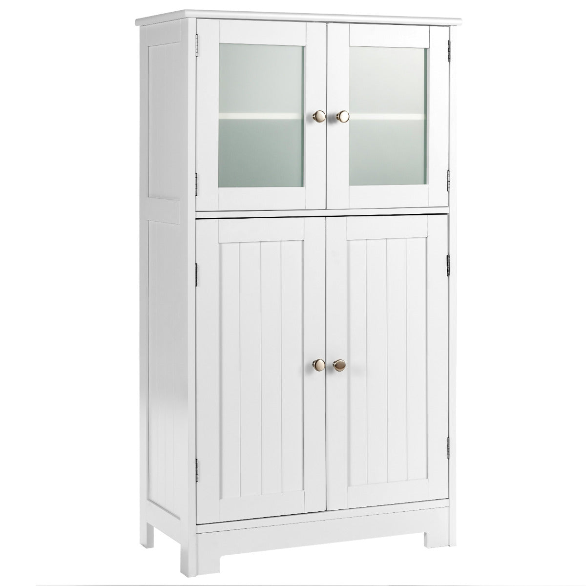 Armario del Baño Organizador Multiuso Antivuelco con 4 Puertas de Vidrio Repisas Regulables para Salón Cocina Pasillo Blanco 58 x 30 x 109 cm