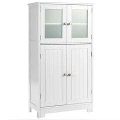 Armario del Baño Organizador Multiuso Antivuelco con 4 Puertas de Vidrio Repisas Regulables para Salón Cocina Pasillo Blanco 58 x 30 x 109 cm