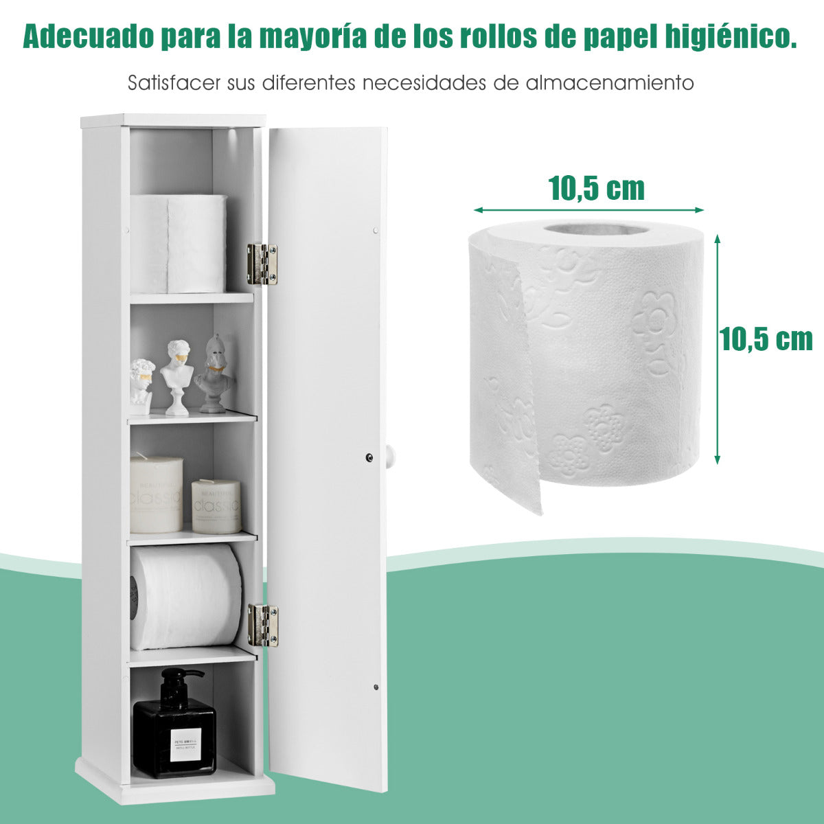Armario Vertical de Almacenaje Porta Papel Higiénico y Pañuelos 4 Niveles Repisas para Dormitorio Salón Baño Blanco 17 x 16 x 69 cm