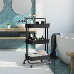 Carrito Auxiliar de Almacenamiento con 4 Ruedas Universales Carga 60kg Carro de Cocina 3 Cestas de ABS Antioxidante 42 x 35 x 87 cm Negro