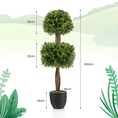 100 cm Árbol Artificial de Boj con Maceta Plantas Falsas Resistentes a los Rayos UV Decoración Interior y Exterior de Hogar y Jardín